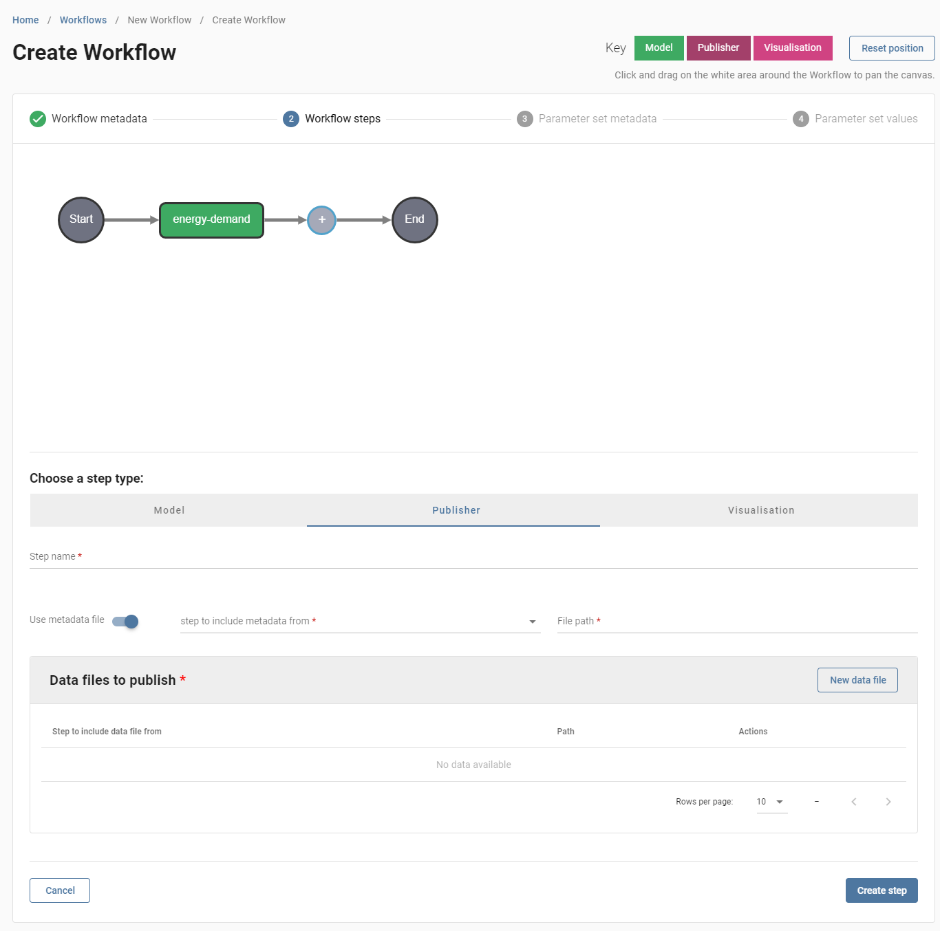 create workflow publisher step